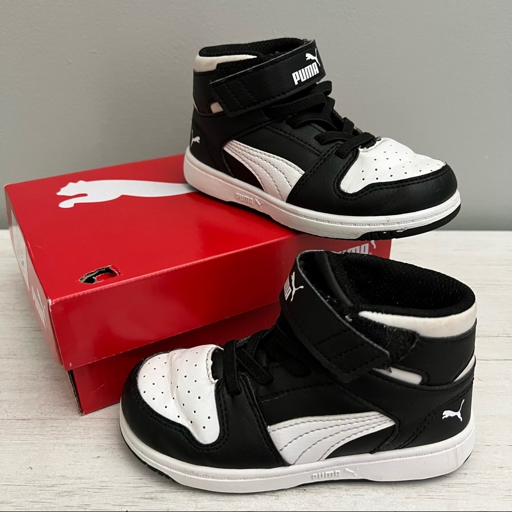 Puma Rebound Layup Black and White Slip On High Top Sneaker Size 9C with Box